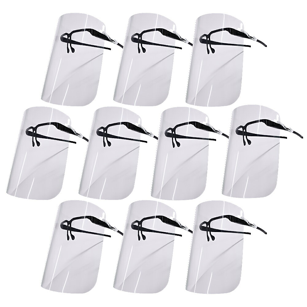 フック付フェイスシールド フレーム色 黒 10個入り　軽量 高透明 曇り止め 口元 食事 熱中症 手話