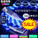 【光るUSB充電ケーブル・2本セット】1m 急速充電 データ転送 走って光る type-c ケーブル iPhone 1m イルミネーション おしゃれ 光る充電ケ...
