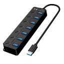 USBハブ3.0 Hub 7ポート 5Gbps高速USB拡張帯独立スイッチ5 V/3 A自己給電とバス電源両用電源インタフェースを改良(黒)(2)