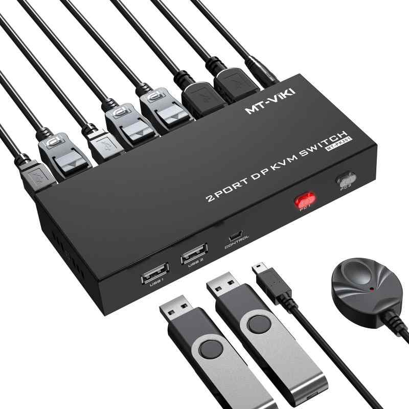 ディスプレイポート切替器, MT-VIKI Displayport kvm 切り替え器 DP USB KVM スイッチ DP切替器4K@60Hz 4:4:4 下位互換性 USB 2.0ハブ ディスプレイポート接続コンピュータ/サーバ/DVR