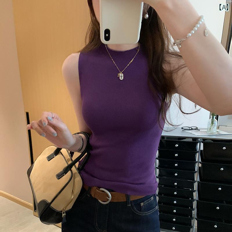 ニットキャミソール ベスト レディース アメリカン レトロ ホットティー ハーフ タートルネックノース..