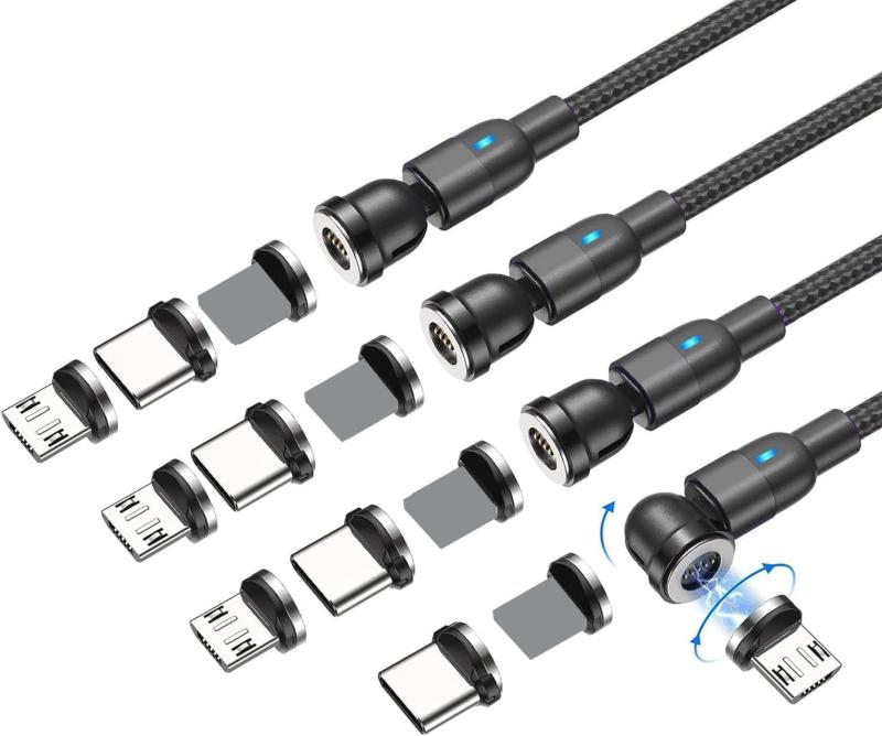 マグネット充電ケーブル USB Type-c マグネットケーブル【4本セット/12個磁気端子】black 3a 4pcs