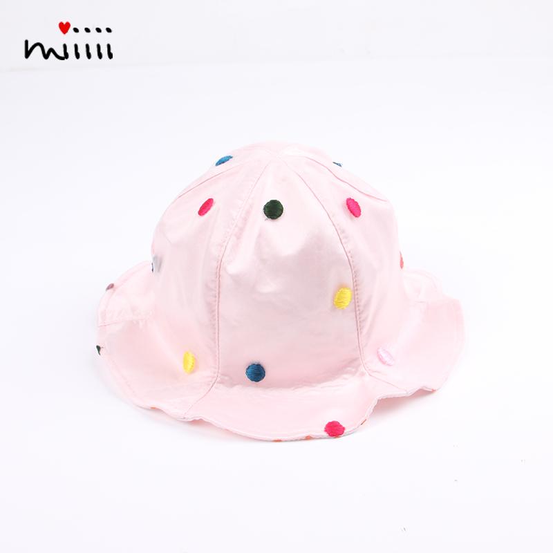 ベビー 帽子 春秋用 女の子の 帽子 春と 秋 薄い 刺繍入り 水玉 模様 コットン ベビー ガールズ バケッ..