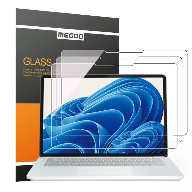 【3枚入り】MEGOO Microsoft Surface Laptop Studio 2/1（14.4インチ）強化ガラス保護フィルム/高透過率/業界最高硬度9H/汚れや指紋防止，Surface Slim Pen 2にも対応