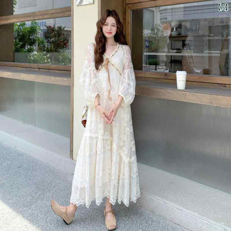 ロング ワンピース デザインは 妖精のように ロマンチックで、 職人 技が 光ります。 シックな レースの フレンチ ドレスは、 秋の 女神 風の 軽やかな ラグジュアリーな ロング スカートの 新作です。(4)