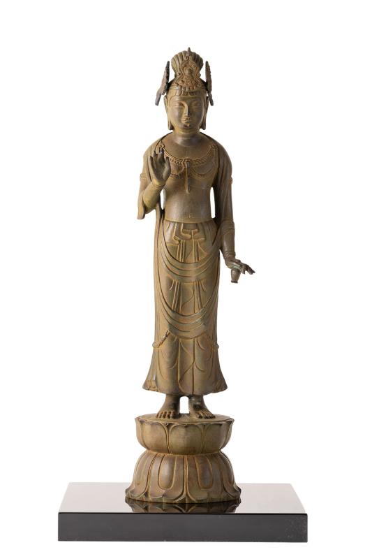 仏師銘版 夢違観音 25cm 蝋型/青銅（ブロンズ）製 仏師：長田晴鳳 原型＿仏像 フィギュア 夢違い観音 観音菩薩 国宝 高岡銅器 (KSゆめたがいかんのん)