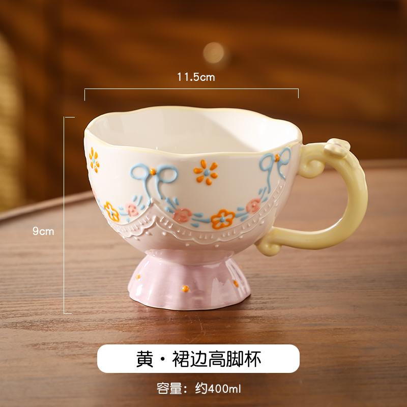 かわいい マグカップ かわいい 手 描きの 釉下 彩 マグカップ 女の子用 セラミック カップ 家庭用 ウォ..