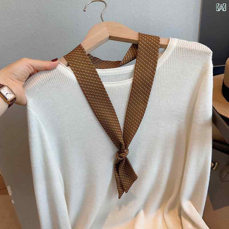 シルクスカーフ 女性 フランスの レトロな コーヒー 色の 細い シルクスカーフ リボン 女性の 夏の 装..