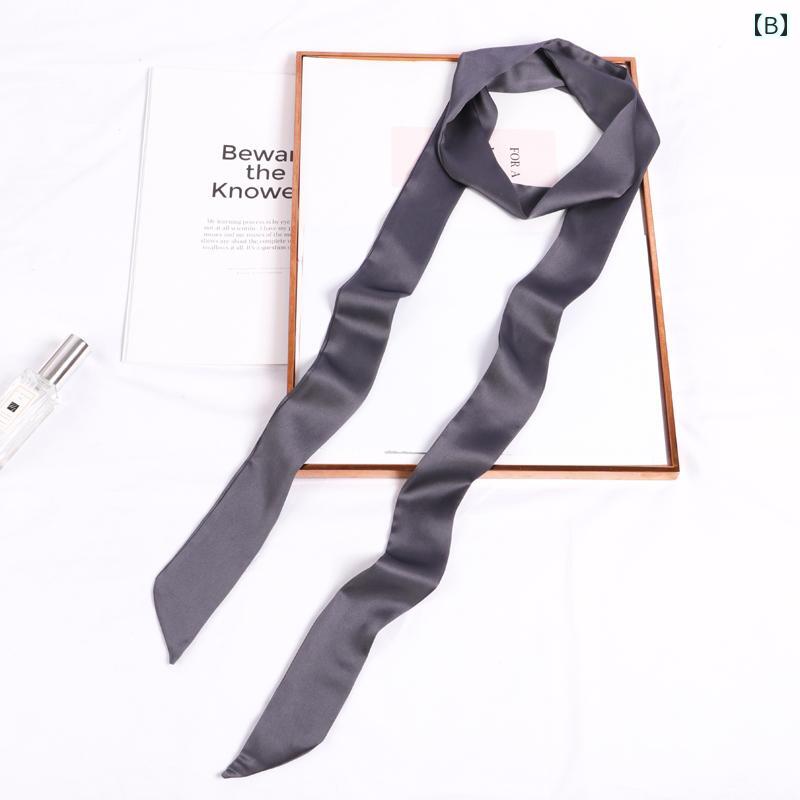 シルクスカーフ 女性 ソリッドカラーの 細長い シルクスカーフ 韓国の 装飾、 オール マッチ、 文学的な スーパー ロング ベルト ヘア バンド リボン リボン スカーフ