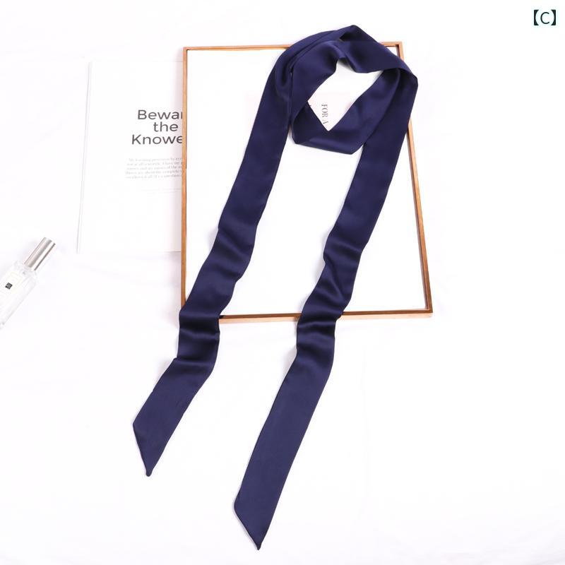 シルクスカーフ 女性 ソリッドカラーの 細長い シルクスカーフ 韓国の 装飾、 オール マッチ、 文学的な スーパー ロング ベルト ヘア バンド リボン リボン スカーフ