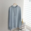 セーター ニット レディース ブルーの フード 付き リヨセル テンセルニット T シャツ、 レディース、 夏用 ミドル 丈、 薄手、 ゆったり、 スリム、 カジュアル、 ブラウス、 トップス