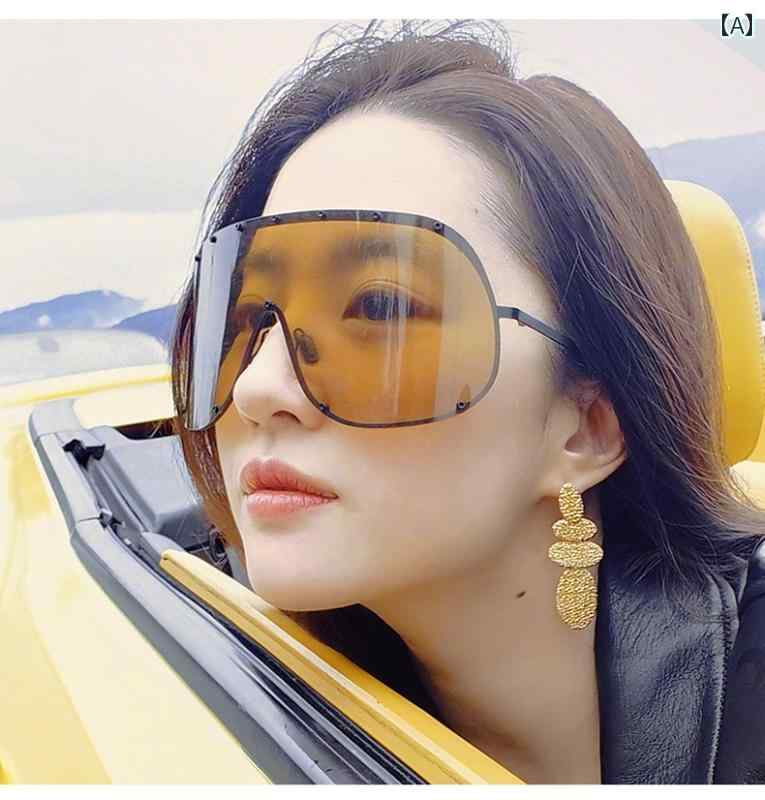 楽天SEIYUショップサングラス 女性用 ファッション Liu Yifeiと 同じ スタイルの メガネ、 オーバー サイズ フレームの オール イン ワン ゴーグル、 茶色の サングラス、 抗 UVおよび 防 風 サングラス