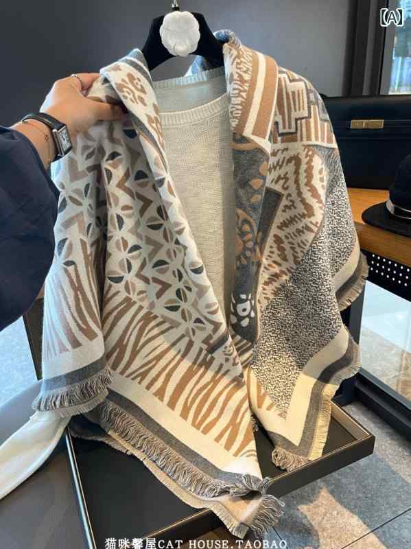 女性用 シルクスカーフ 外国 貿易 オリジナル 秋 冬 ショート ひげ大 正方形 スカーフ ショール レディース 両面 厚手 防寒 暖かい スカーフ 三角 スカーフ 両用