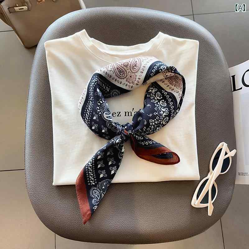 女性用 シルクスカーフ カシューナッツの 花の ステッチ コットンと リネンの小さな 正方形の スカーフ..