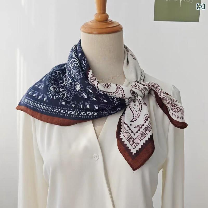 シルクスカーフ 女性 カシューナッツの 花の パッチワーク コットンと リネンの小さな 正方形の スカー..