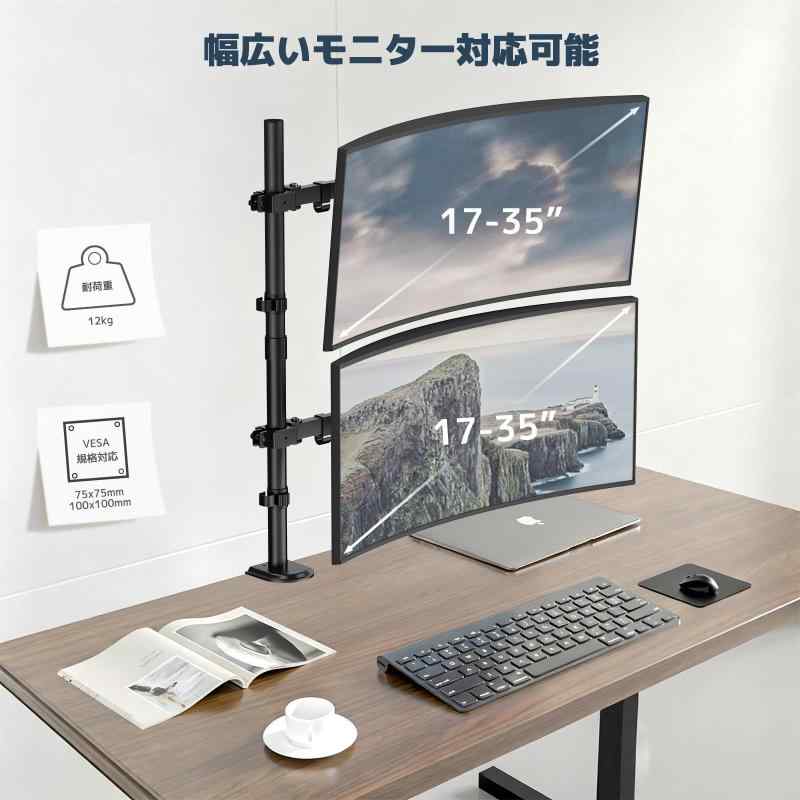 WORLDLIFT モニターアーム 縦 上下 2画面 デュアル ロングポール 水平可動 クランプ式 35インチ対応 耐荷重12KG [3]