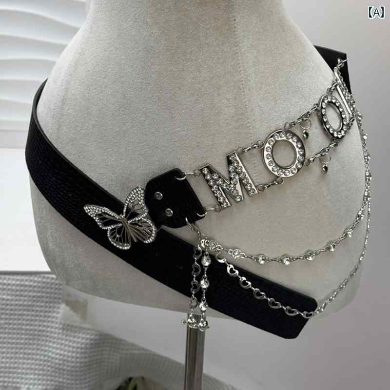 レディースベルト ハイ エンド Y 2 k 蝶の 黒 ベルト 女性 デザイン ニッチ 装飾 スカート ショーツ ハイ エンド ウエスト チェーン アクセサリー セクシー