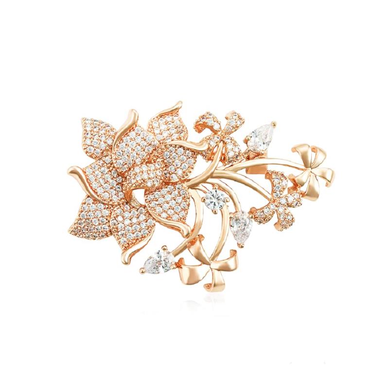 NEOGLORY JEWELRY［ネオグロリー］ フラワー &amp; リーフ モチーフ キュービックジルコニア ブローチ（ネオグローリー）