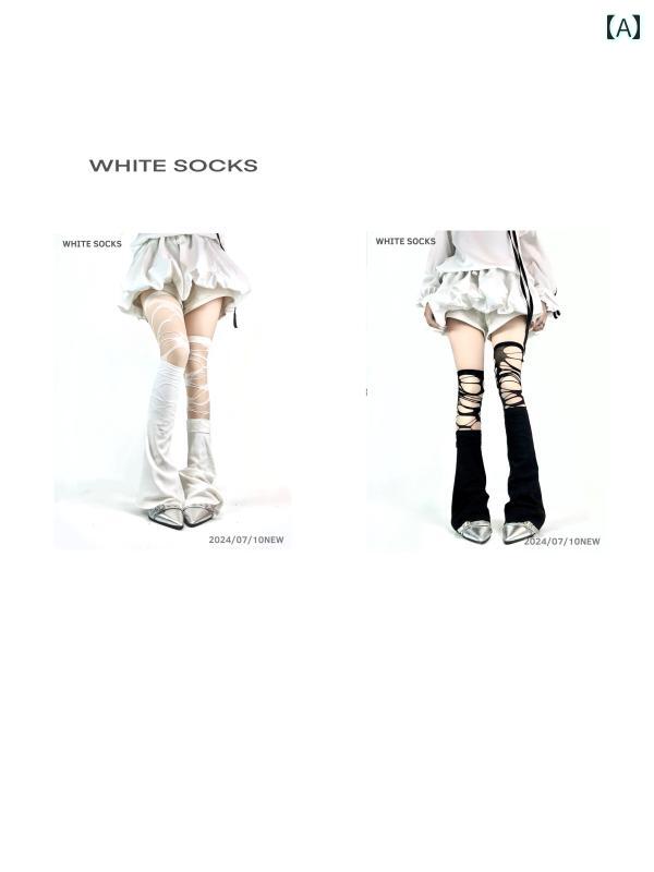 網 タイツ パン スト 白い 靴下 春 夏の 白黒 穴 あき 網 タイツ 不規則な サブカルチャー 個性 パンク スタイル 中空 パンツ