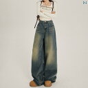 レディース ジーンズ おしゃれ レトロなワイドレッグデニムパンツ、2025年春の新作。高いウエストとゆったりとしたシルエットでスタイルアップ。落ち感のあるストレ...