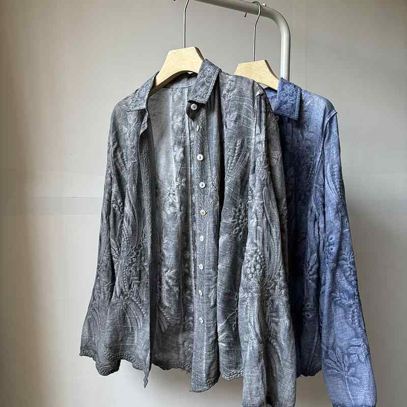 メンズ レディース 刺繍 お 買い得 品を ゲット しましょう！ ヴィンテージ ヘビー 刺繍 春 コットン 長袖 シャツ
