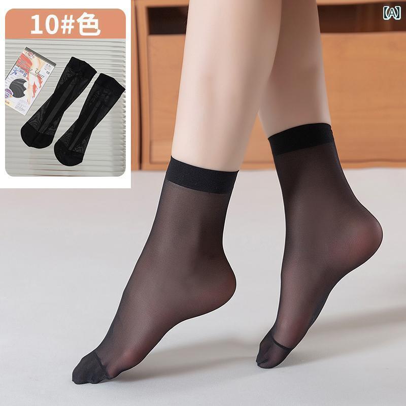 レディース ストッキング ソックス 2023年版の6足入りの本物の夢のような上品で超薄手の透かし模様のタイツ、女性用の高弾性ストッキング、フックに強い短丈の対応ソックス。