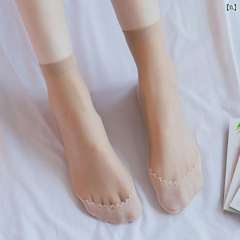 12足入りの長続きする夏用ショートソックス女性用、ベロア素材で足裏に綿入り、透けない単色、吸湿性あり。