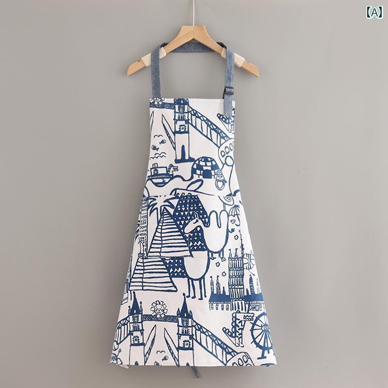 夏用薄手キャンバスエプロンは、家庭用キッチンでクッキングする際に汚れを防ぐための綺麗で可愛らしい..