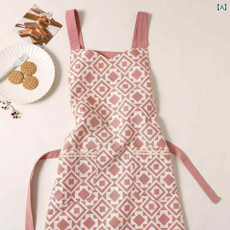 エプロン キッチン 家庭用 北欧風のシンプルなジオメトリックデザインの防汚キッチンエプロン、家庭用の調理用エプロン。大人向けの田園風のウエストエプロン。