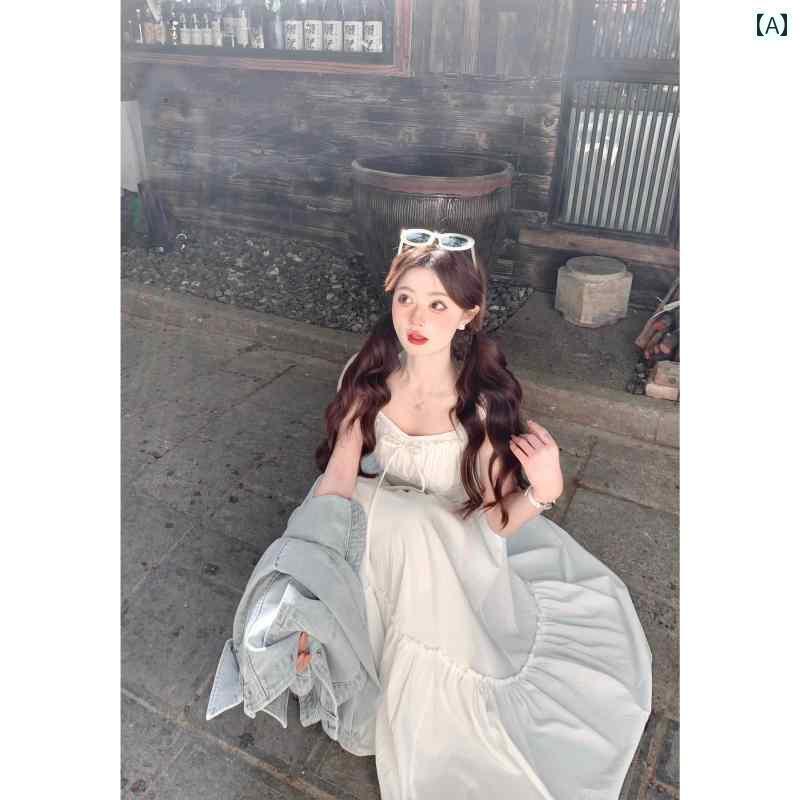 济州岛旅行日記/ウエストマークのホワイトキャミソールロングドレスは、春の休暇に最適な美しいワンピ..