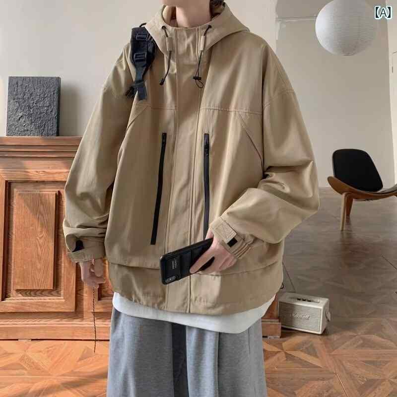 パーカー マウンテン アウトドア アメリカ風のレトロな戦闘服の男性用秋のファッションブランド防風防水アウトドア機能付きパーカーワイドなカジュアルジャケット
