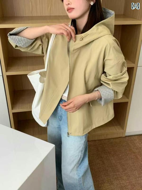 アウター パーカー アウトドア フード 付き ジャケット 2025 新年 チェック 柄 韓国 スタイル 小さい アウトドア 作業 着 カジュアル トップ 51 AW 7325