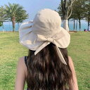 帽子 レディース サンハット 女性用の新しい夏用日焼け止め帽子、黒色のUVカット加工済みのバタフライノット付きフィッシャーマンハット、顔を覆う大きなつばのサンハ...