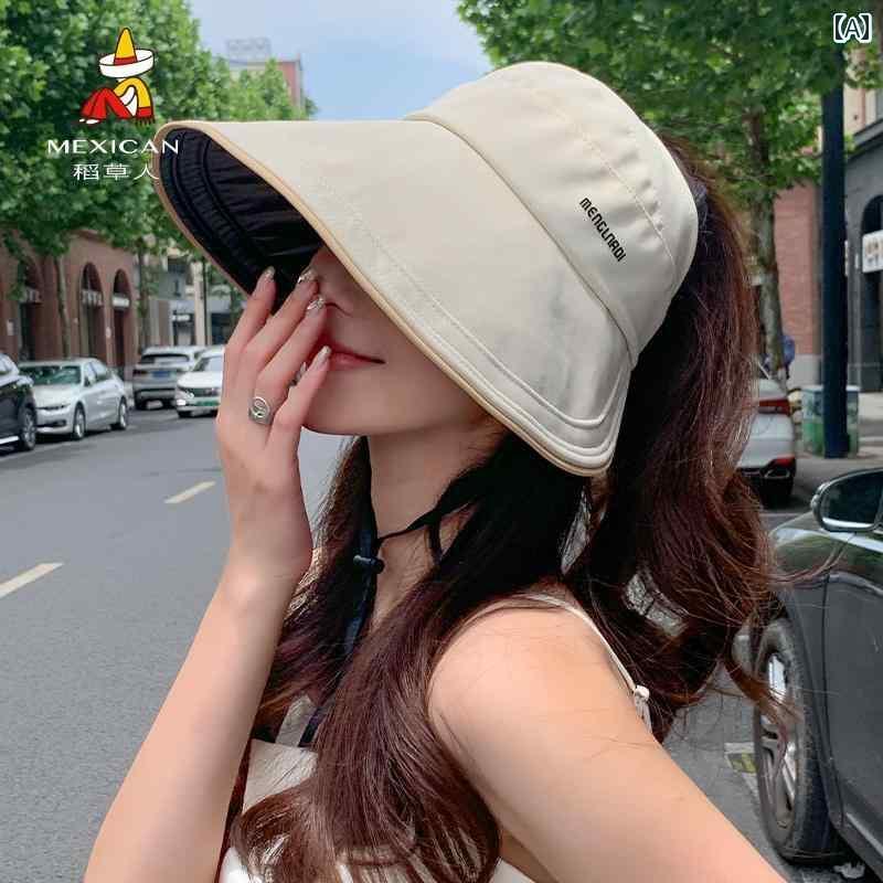 帽子 レディース サンハット 稲わら帽子は大きなつばで女性の夏のレジャーに最適で、折りたたんで持ち..