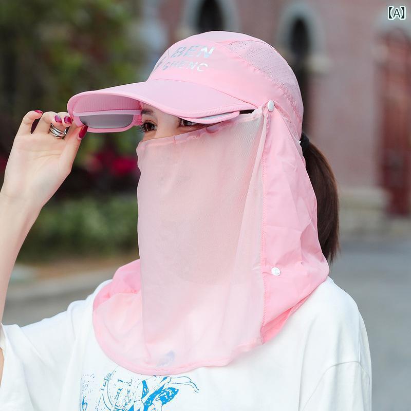 帽子 レディース サンハット 夏の 女性の ための、 風で 飛ばされない サイクリング用 サンハット。大きな つばと 首の 保護 機能 付き。 通 気性の ある サンハット。 顔を 覆う アウトドア用