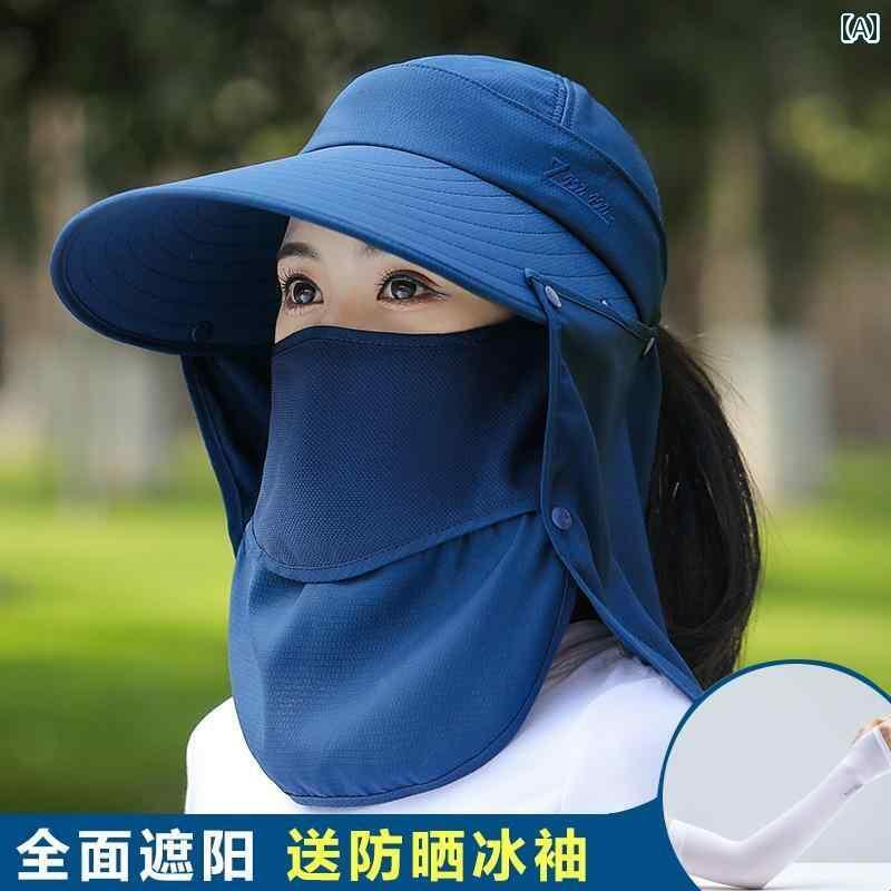 帽子 レディース サンハット 女性用の日除けつば広帽、UV対策付きのフェイスカバー付き。夏の首を守るU..