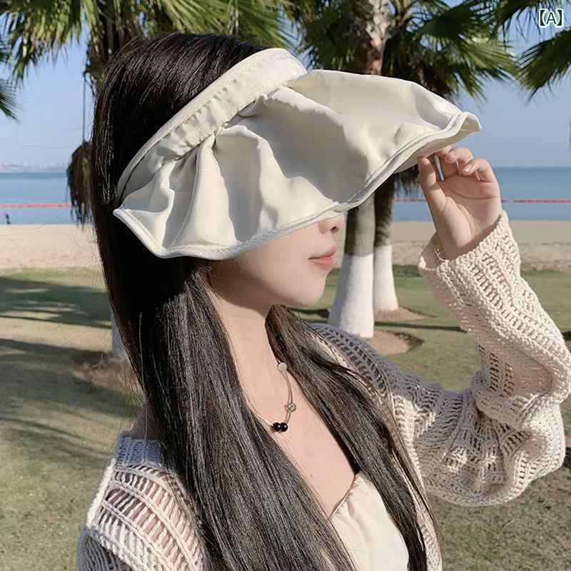 帽子 レディース サンハット 女性用 夏用 サンハット 紫外線 防止 サンシェード 中空 トップ シェル フェイスカバー 折りたたみ 式大きな つば ヘッド バンド ハット