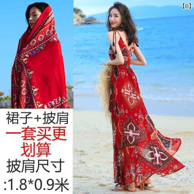 ワンピース ドレス レディース ボヘミアン ロング スカート 三 亜 海辺の 休暇 写真 ビーチ 2023 新しい ハイ エンド サスペンダー ドレス 妖精