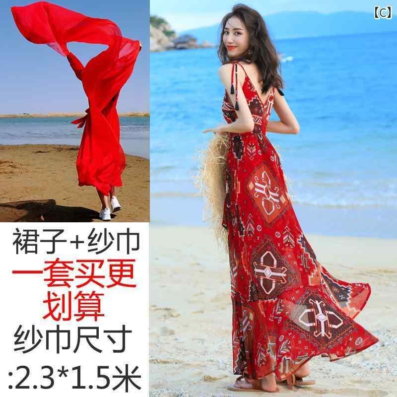 ワンピース ドレス レディース ボヘミアン ロング スカート 三 亜 海辺の 休暇 写真 ビーチ 2023 新しい ハイ エンド サスペンダー ドレス 妖精
