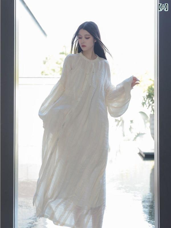 ワンピース ドレス レディース 2024 春と 夏の 新作 旅行 海辺の 雰囲気 ドレス ランタン 袖 ゆったり エレガント ロング スカート 妖精 スカート