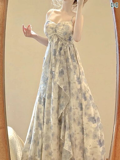 ワンピース ドレス レディース 夏の 女性用 フリル 花柄 サスペンダー ドレス、 小柄で 高級 感の ある 海辺の 休日の 妖精 ロング ドレス ワンピース ドレス レディース 夏の 女性用 フリル 花柄 サスペンダー ドレス、 小柄で 高級 感の ある 海辺の 休日の 妖精 ロング ドレス