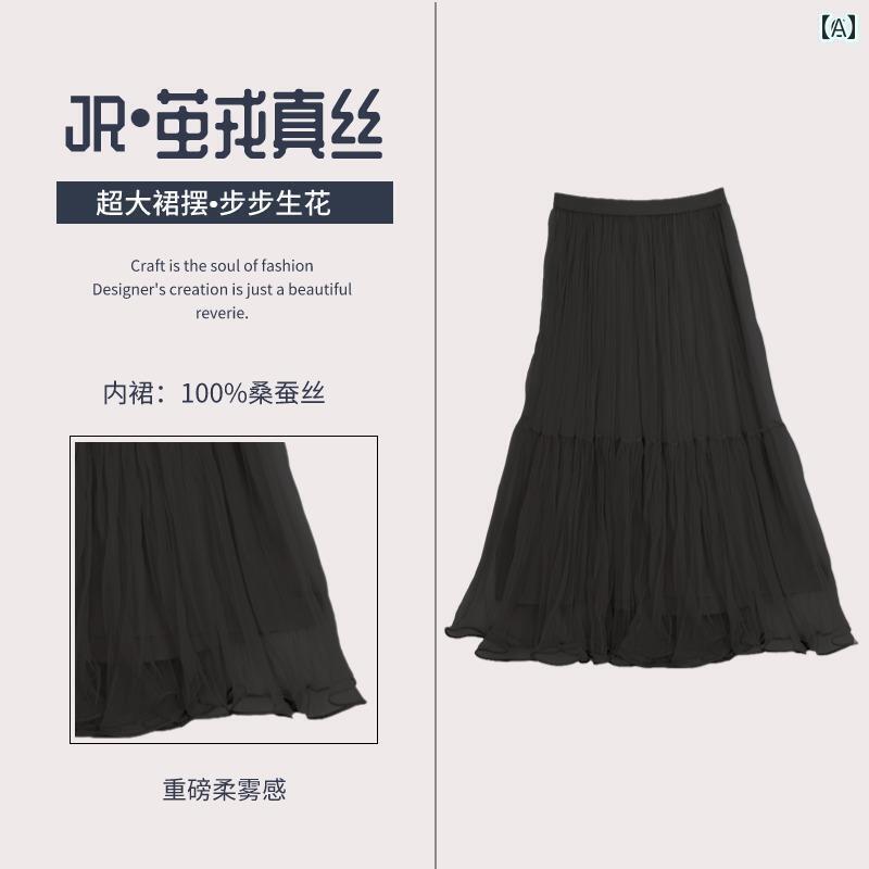 ワンピース ドレス レディース 大きな スイング メッシュ ケーキ スカート 女性 春と 夏の 新作 2025 新しい小さな 妖精 ロング シルク プリーツスカート 4698