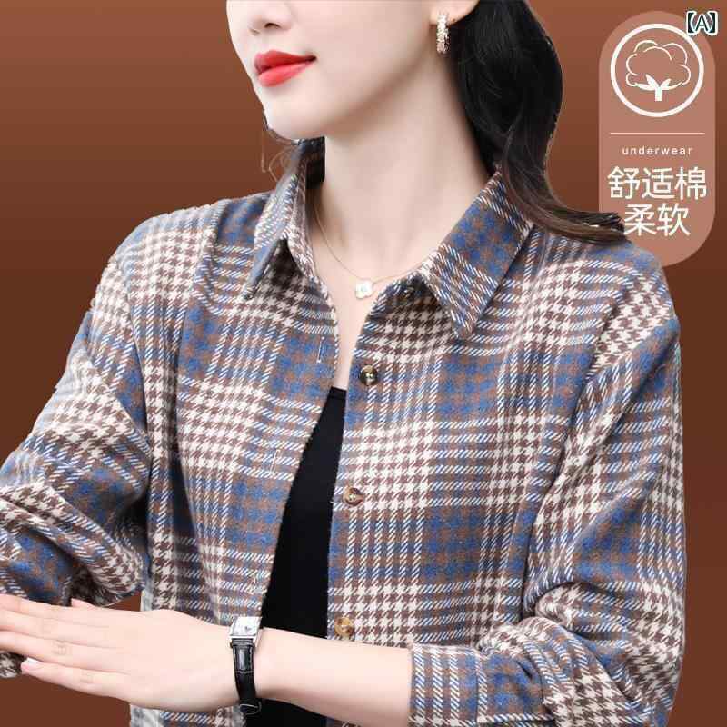 チェック柄 シャツ レディース チェック 柄 ショート ジャケット レディース 長袖 シャツ 2025 新作 春秋 服 中年 ママ小 シャツ 洋風 トップス シャツ