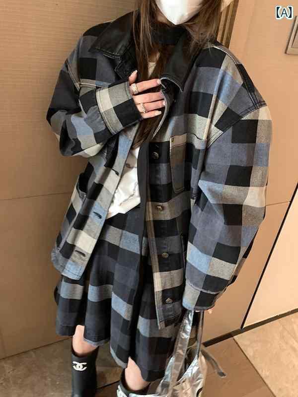 チェック柄 シャツ レディース Laazy レトロ デザイン コント ラスト カラー チェック 柄 