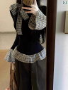 レディース チェック トップス 大きいサイズのぽっちゃり女性向けに、アメリカンスタイルのチェック柄蝶々ネクタイを模したセットアップ風Tシャツ。デザイン感があり、...