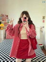 レディース チェック トップス 女性用の スリムで 白い 長袖の 赤い チェック 柄 シャツ、 春の 新作、 ゆったりと した レイジー スタイルの トップス、...