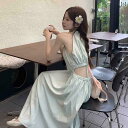レディース トップス ホルターネック レディース トップス ホルターネック ミント グリーンの ホルターネック サスペンダー ドレス 女性の 夏の ドーパミン 貴 州 観光 海辺の 休暇 ビーチ ウエスト 露出 ロング スカート
