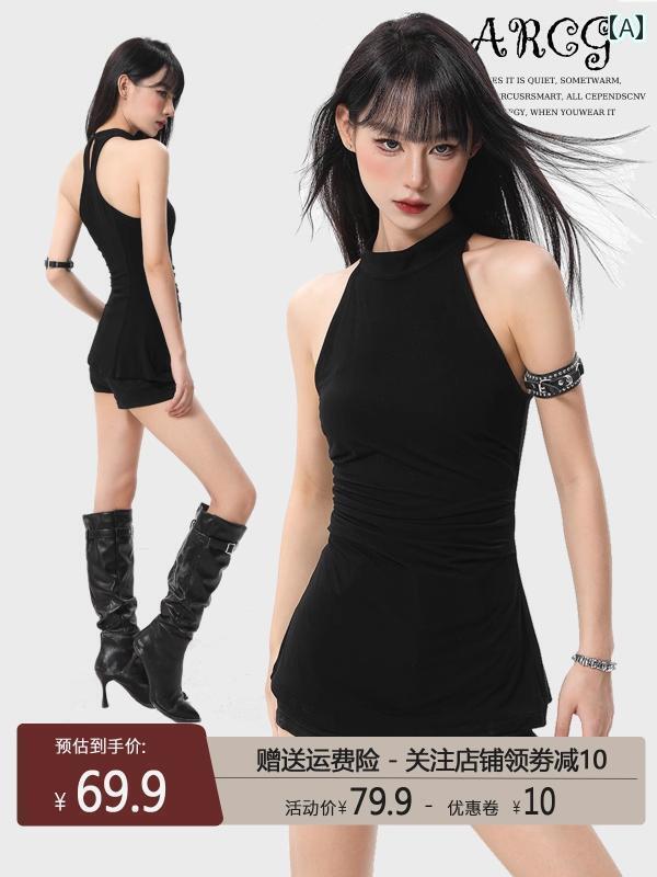 レディース トップス ホルターネック レディース トップス ホルターネック 女性用 ブラック ホルターネックキャミソール、 夏用 ノースリーブ、 背中が 開いた デザイン、 アウターウェア、 美しい 背中の ボトム、 ホット ガール トップ(4)