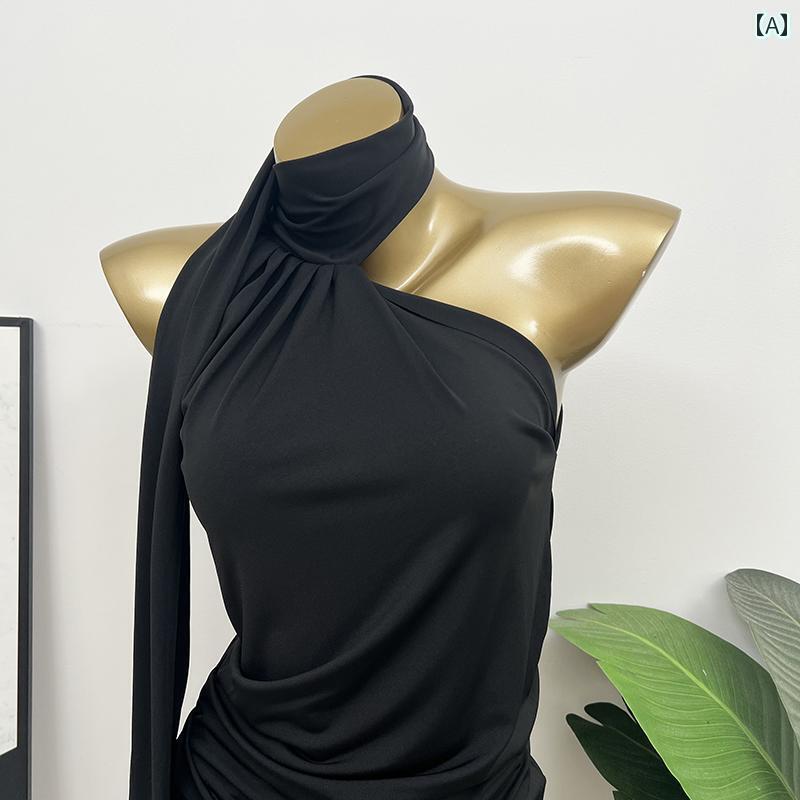 レディース トップス ホルターネック レディース トップス ホルターネック 韓国の メスの リラクゼーション トカゲ グレー / ブラック！ 気質の ある 鎖骨が 見える ホルターネックの ベスト、 フェミニンな トップス、 オフショルダーの ノースリー