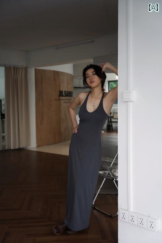 ホルターネック レディース トップス ホルターネック レディース トップス ジョー ヨノの ワンピース 高級 ホルター ドレスは ベストと 背中の 開いた ロング ドレスで、 スリムで エレガントです。